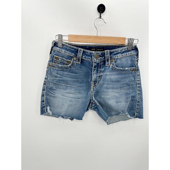 True Religion Shorts Women 27 Blue Jayde Mid Rise Classic Medium Wash Denim - Picture 1 of 8